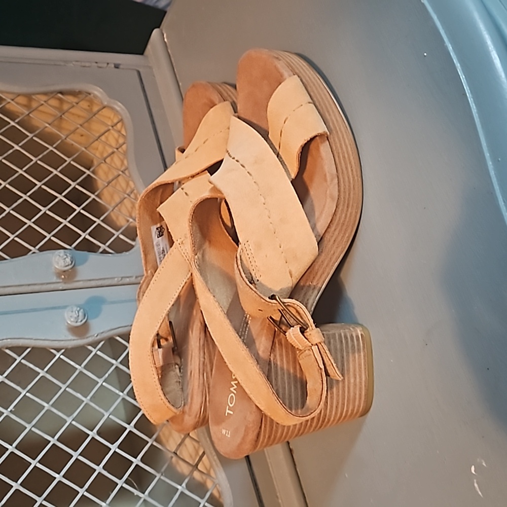 Toms clog sandals.  Tan , leather, size 11. Never worn